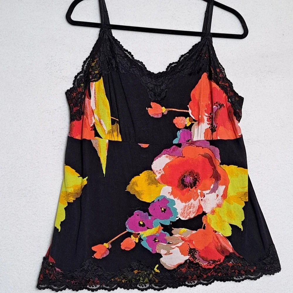 Lane Bryant Cami Womens 18 20 Black Floral Lace Trim V Neck Sleeveless Tank Top - Picture 4 of 13
